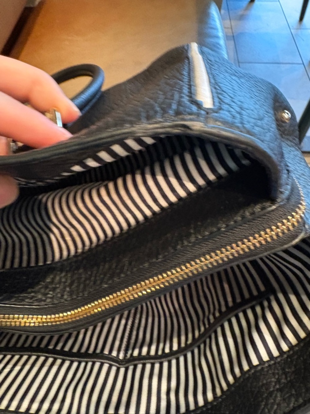 kate spade Black Pebbled Leather Shoulder Bag with White Trim - Picture 7 of 16